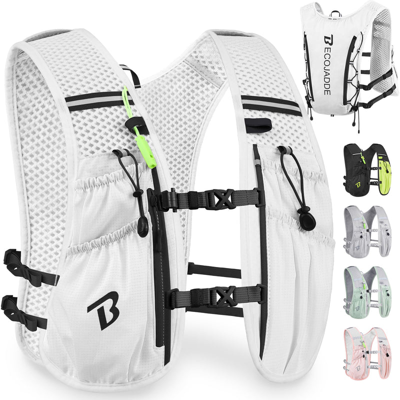 Running Vest Hydration Backpack for Men Women, 5L Lightweight Running Backpack Hydration Pack for Marathon, Trail, Cycling, Hiking, Jogging White Only Running Vest