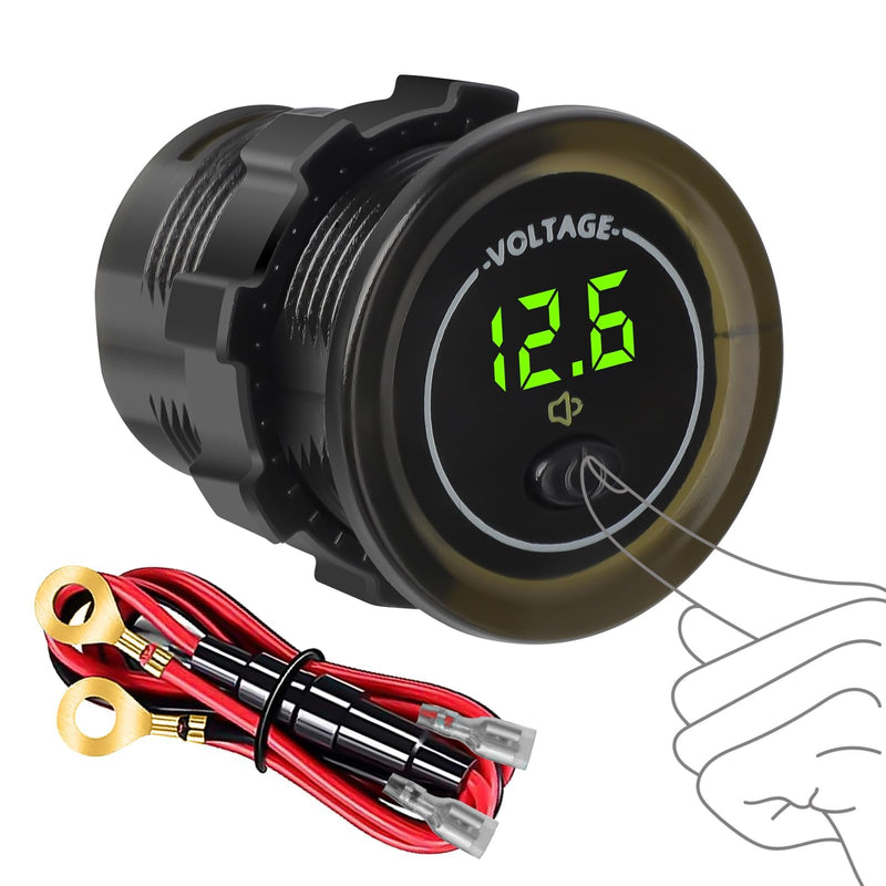 Linkstyle Battery Voltage Meter, Waterproof Voltmeter Gauge 12V, DC Volt Meter 12 Volt, LED Digital Voltmeter, Round Battery Monitor with Low Voltage Alarm black