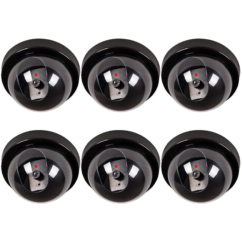 WALI Dummy Fake Security CCTV Dome Camera with Flashing Red LED Light with Security Alert Sticker Decals (SD-6), 6 Packs, Black