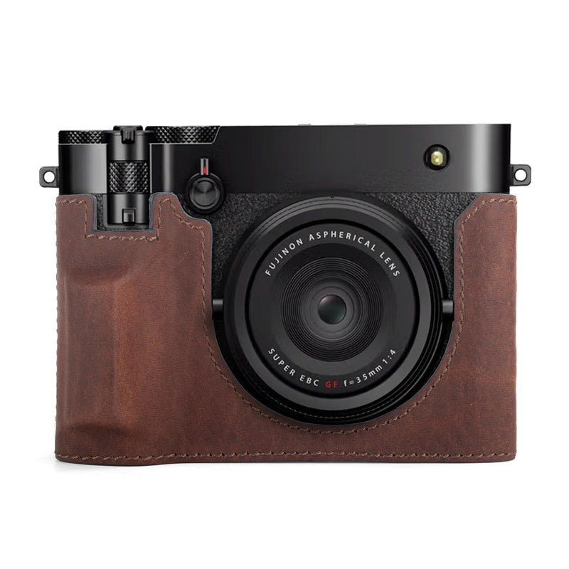 MUZIRI KINOKOO Fuji GFX100 RF Case, Genuine Leather Protective Half Case Compatible for Fuji GFX100 RF/GFX100RF Digital Camera - with Opening Bottom and Hand Grip Design - Brown