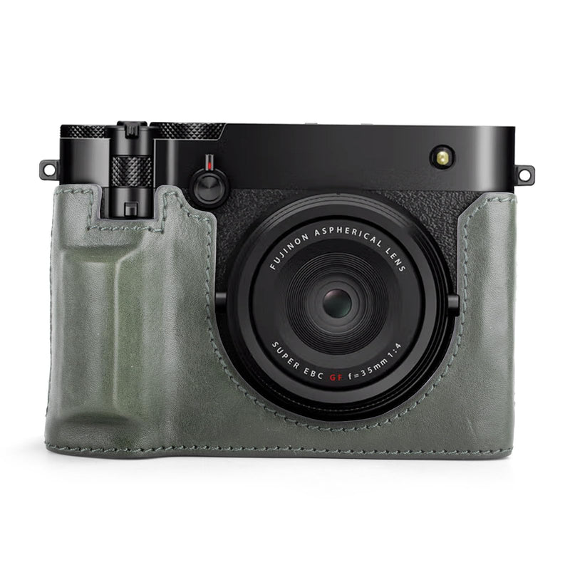 MUZIRI KINOKOO Fuji GFX100 RF Case, Genuine Leather Protective Half Case Compatible for Fuji GFX100 RF/GFX100RF Digital Camera - with Opening Bottom and Hand Grip Design - Green