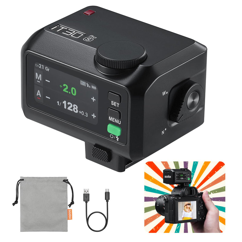 Godox iT30Pro-S Pocket TTL Flash for Sony Camera: 2.4G Wireless + Touchscreen (Equivalent to Built-in X3 Trigger), Li-ion Battery, HSS 1/8000s, 560 Flashes, Built-in Diffuser for Portrait Photography