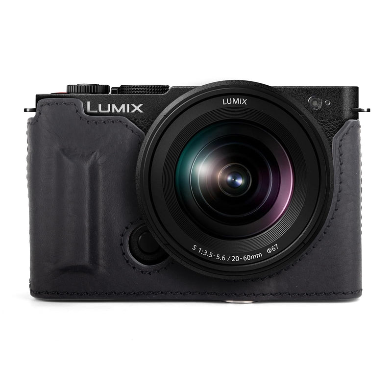 MUZIRI KINOKOO Half Case Compatible for Panasonic Lumix DC-S9 Camera, Genuine Leather Protective Cover for Lumix S9 Mirrorless Camera - with Opening Bottom and Hand Grip Design - Black
