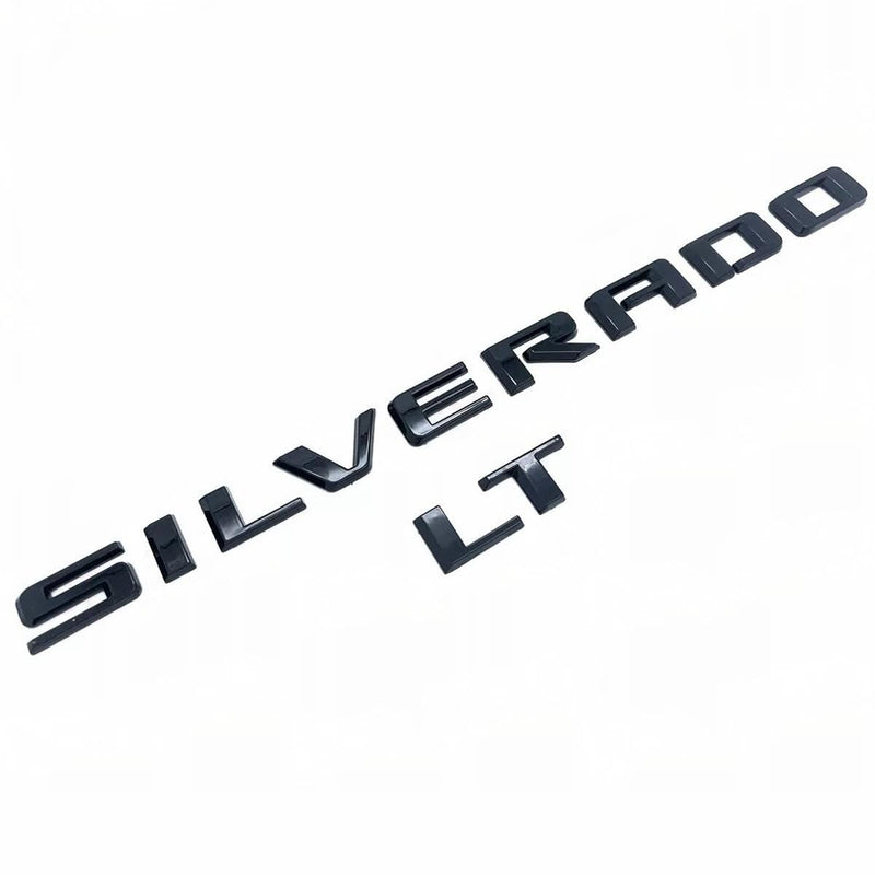 2019-2025 2pack OEM Nameplate with LT Emblem 3D Letters Badge Replacement for Silverado 1500 2500HD 3500HD 86539786 (Glossy Black) 1 With LT Black