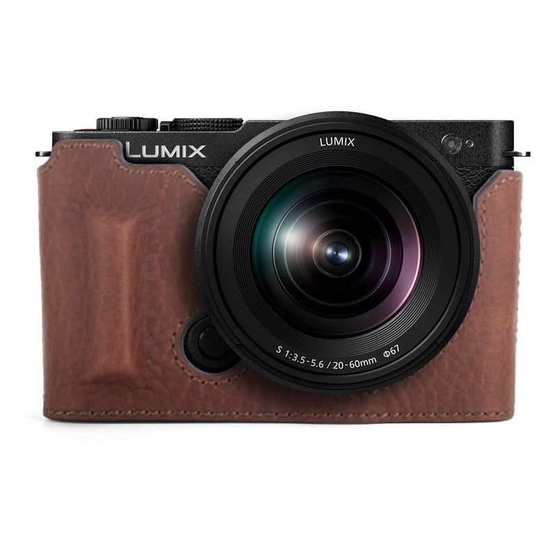 MUZIRI KINOKOO Half Case Compatible for Panasonic Lumix DC-S9 Camera, Genuine Leather Protective Cover for Lumix S9 Mirrorless Camera - with Opening Bottom and Hand Grip Design - Brown