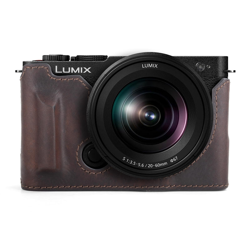 MUZIRI KINOKOO Half Case Compatible for Panasonic Lumix DC-S9 Camera, Genuine Leather Protective Cover for Lumix S9 Mirrorless Camera - with Opening Bottom and Hand Grip Design - Coffee