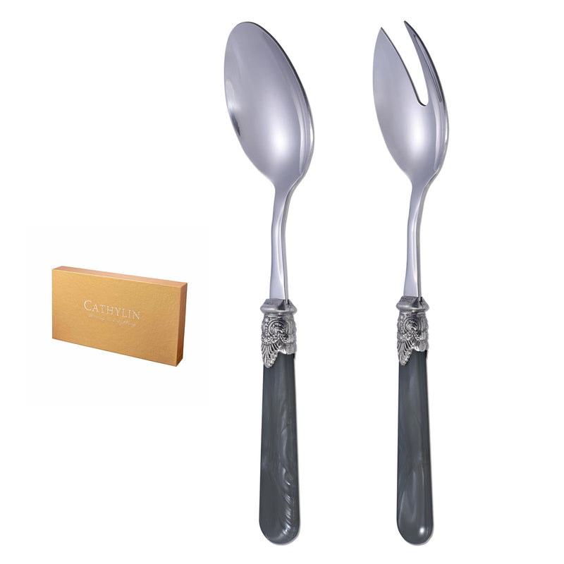 2-piece Salad Servers Stainless Steel Salad Serving Set Salad Fork and Spoon (Grey) Gray
