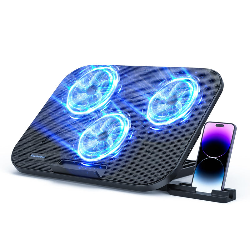 Laptop Cooling Pad, Laptop Cooler 3 Fans for 12-17 Inch Laptops, Height Adjustable Laptop Cooling Stand with 2 USB Port & Phone Holder