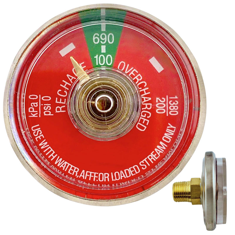100 PSI Pressure Gauge for Portable Water Fire Extinguishers | Fits Amerex, Ansul, Badger | 1/8" NPT Thread | Stainless Steel Body, Clear Dial | Replacement Part | 12-Pack 100 PSI Water