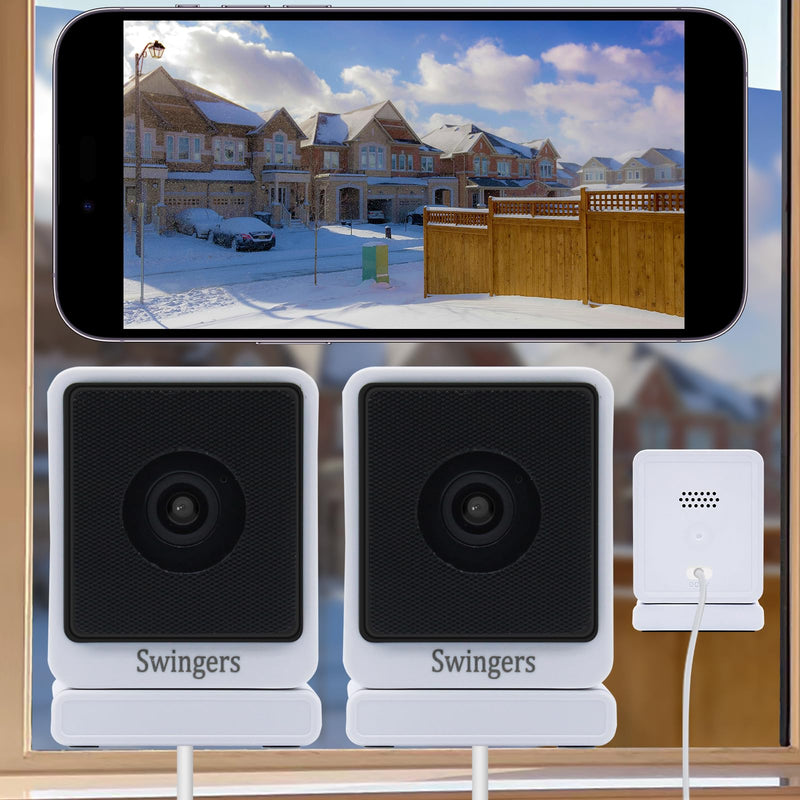 Swingers 3MP 2K Window Camera,2.4GHz & WiFi Indoor Cameras for Home Security with Phone app,Person & Motion Detection,Night Vision,Easy & Quick Install (2 Pack) White 2 PACK
