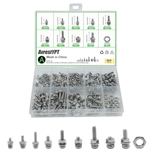 584 Pcs Metric Screw Assortments,M2 M2.5 M3 M4 M5 Assorted Nuts and Bolts Assortment Kit,Stainless Steel Metric Machine Screw Assortment Kit,Round Screws Set for Repair Electronic Fasteners Hardware M2/M2.5/M3/M4/M5-584 Pcs