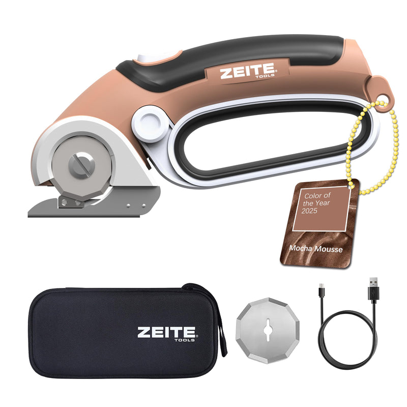 ZEITE 4V Cordless Electric Scissors Cardboard Cutter with 2 Blades,Storage Case,Rotary Cutter for Box Plastic Carpet Fabric, Easy to Hold and Safe,Mocha Mocha