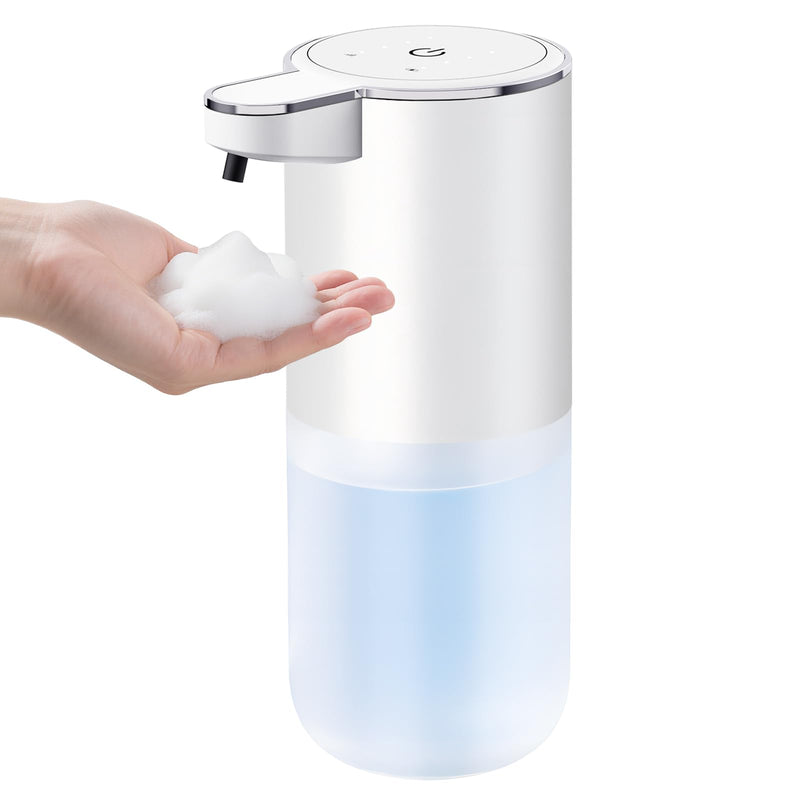 Automatic Soap Dispenser Touchless – 400ml Foaming Hand Soap Dispenser for Bathroom & Kitchen, Wall Mount or Countertop, 4 Adjustable Foam Levels, Rechargeable, IPX5 Waterproof White-foaming
