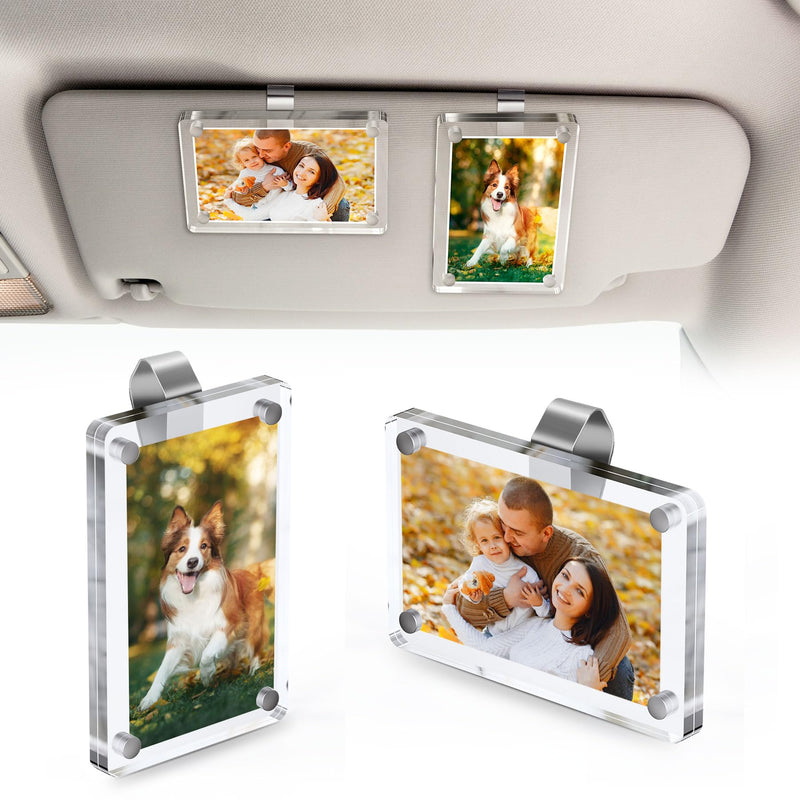 2Pcs Car Picture Holder for Sun Visor – Magnetic 2.36"x3.5" Car Visor Photo Clip, Horizontal & Vertical Photo Display, Wallet-Size Clear Acrylic Car Picture Frame Perfect for Polaroid Go and Instax Mini 2.3"x3.5"