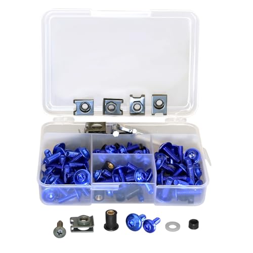 Motorcycle Universal Fairing Bolt Kit, 177 Pieces M5 M6 Aluminum Alloy Screw Fasteners, Washer Clip Combination (blue) blue