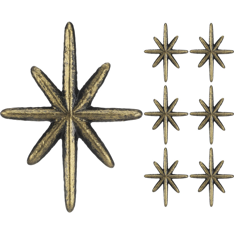 6 Set Unique Antique Gold Cast Iron Drawer Pulls & Cabinet Knobs, 8-Pointed Star Unique Cabinet Knobs, Add Mid-Century Modern Charm to Your Decor with Elegant Burst Design 6