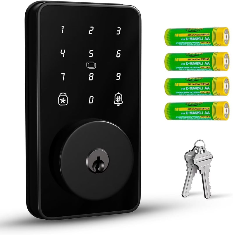 Keyless Entry Door Lock with Keypad, Digital Code Deadbolt, Auto-Lock, No WiFi/App Needed, Easy Installation Deep Black