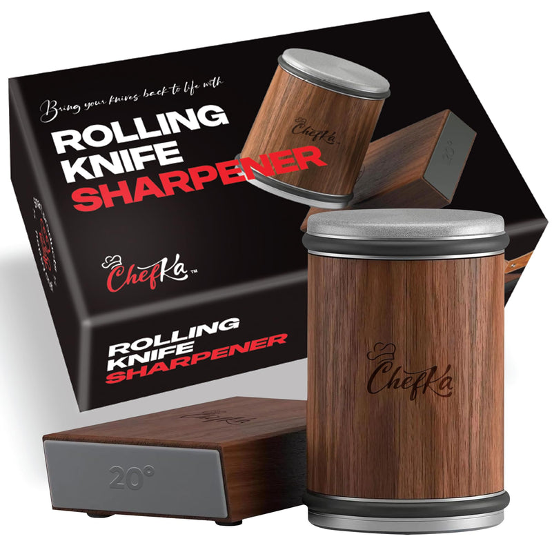 Rolling Knife Sharpener Kit for Kitchen - Stainless Steel Helix Disc, Diamond Plated, 15 & 20 Degree Angles, Quickly & Easily Sharpens Blades