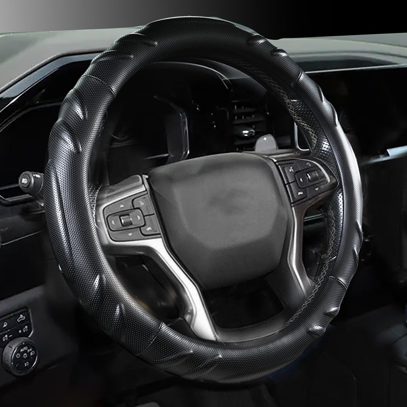 Car Steering Wheel Cover for Chevy - Silverado 1500 2500 3500 Tahoe Equinox Traverse Colorado, Black Medium Size Black2