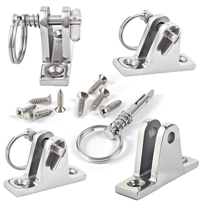 Bimini Top Deck Hinge - 316 Stainless Steel Marine Hardware with Quick-Release Pin & Ring - Easy Install Boat Bimini Top Parts for Pontoon, Fishing & Ski Boats (4 Pack) 4 Pack