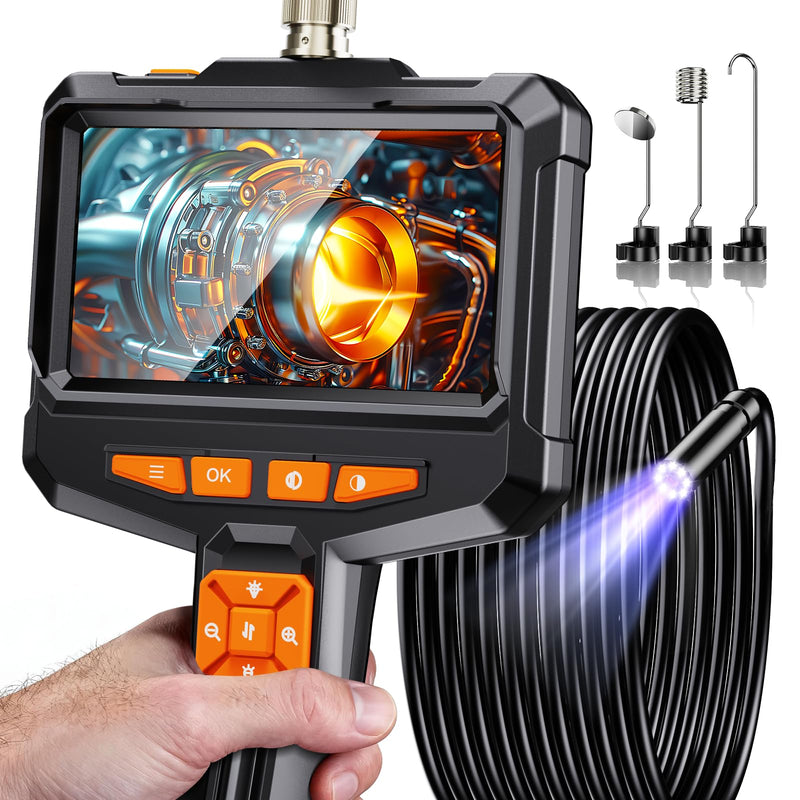 Endoscope Camera with Light, Handheld Borescope Inspection Camera with 4.3" IPS Screen, AukonVee IP67 Waterproof with 8 Adjustable LED Lights & 16.5FT Semi-Rigid Snake Camera, Bore Scope Tools for Men 4.3" Handheld Borescope-ES05