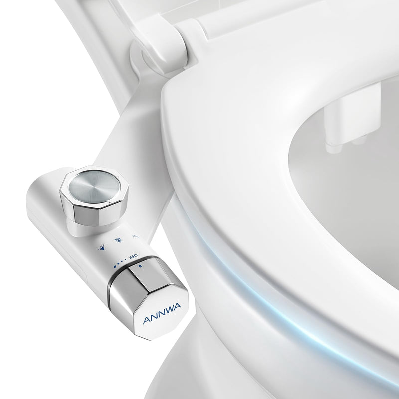 Non-Electric Bidet Attachment for Toilet Seat, Daul Clean Nozzles 3 Modes Adjustable Water Pressure Bidet Toilet Seat Attachment with Pressure Controls Feminine/Posterior Wash (TT17N) White