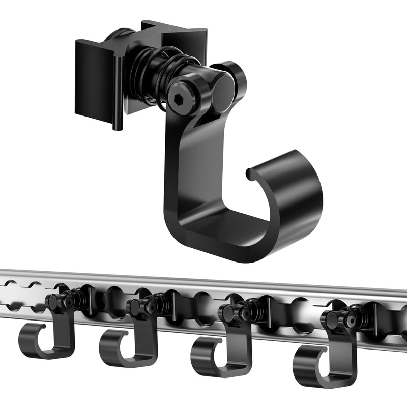 4 Pack L Track Hooks with Single Stud Fitting, Spring-Loaded Adjustable Gear Hook, Aluminum L Track Accessories for Trailer, Truck, Garage, Tie Down System, 100LBS Max Load Capacity – Black
