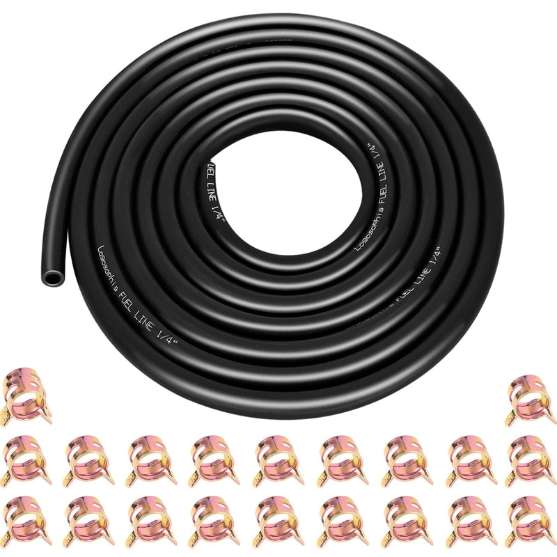 10ft 1/4" ID Fuel Line Hose with 20pcs 2/5" Clamps - Fits Kawasaki, Kohler, Briggs & Stratton Small Gas/Diesel Engines, Generators, Powersports - Durable Flexible Rubber Hose Kit 1/4-inch ID