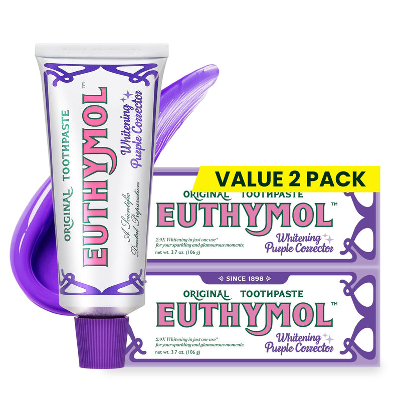 Euthymol Purple Whitening Toothpaste – for Yellow & Sensitive Teeth | Violet Tone-Up Formula, Instantly Brightens, 24H Stain Defense, Long-Lasting Fresh Breath (Pack of 2) 3.7 Ounce (Pack of 2)