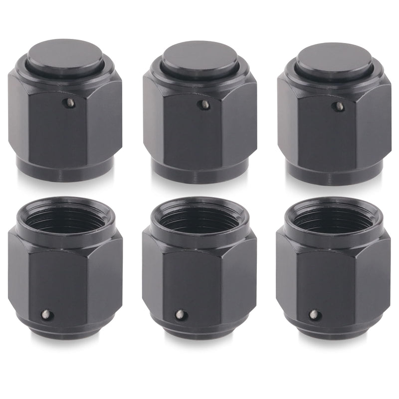 6 Pcs 6AN Flare Cap Block off Fitting Plug, 6AN Female Flare Cap Aluminum Alloy Heavy-Duty Hex Adapter Black Female Cap