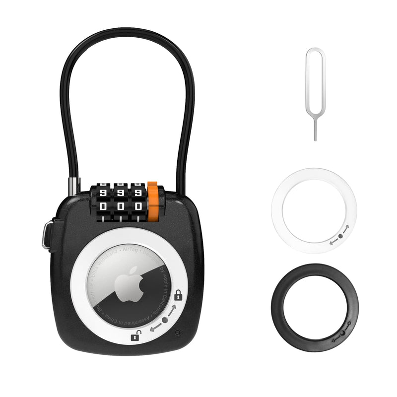 Airtag Keychain Holder with 3 Digit Combination Lock for Luggage, Suitcase, Backpack, Lockers, Travel Luggage Locks, Resettable Cable Lock with Zinc Alloy Body(Black) Black