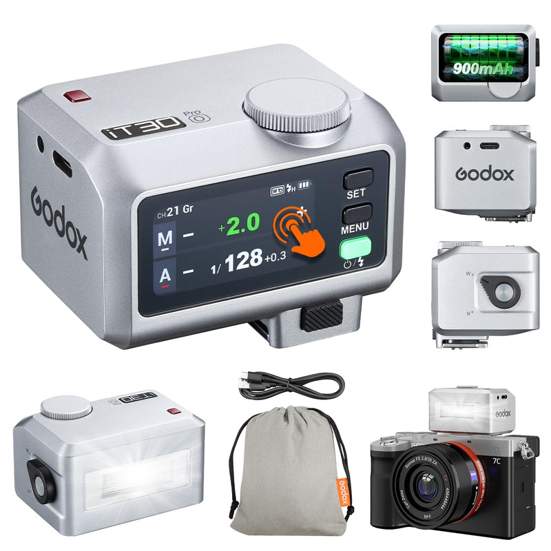 Godox iT30 Pro O Mini TTL Flash for Olympus Panasonic Cameras Godox iT30Pro O- Wireless Master & Receiver 2.4G Wireless Touchscreen, GN15, 1/8000s HSS Speedlite, Built-in Diffuser and Lithium Battery IT30 PRO O (Silver)