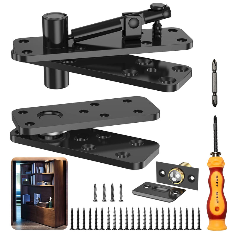 Hidden Door Hinge, 570LBS Load-Bearing Thickened Solid Alloy Steel, 360° Rotation Heavy Duty Pivot Hinge, Swinging Conceal Hinges for Secret Doors, Bookcase, Murphy & Shelf Doors 1 Set