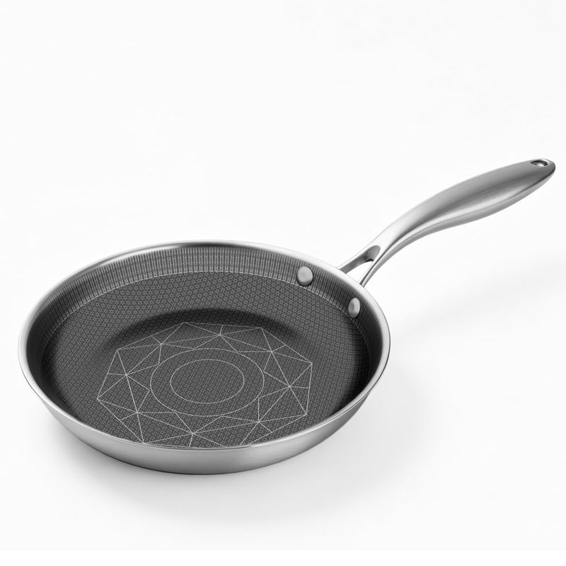 COOKER KING 8-Inch Stainless Steel Pan, Hybrid Nonstick Frying Pan – 3-Ply Clad Cookware, Healthy & Non-Toxic, Dishwasher & Oven Safe, Stay-Cool Handle, Induction Compatible – Metal Utensil Safe 8 Inch