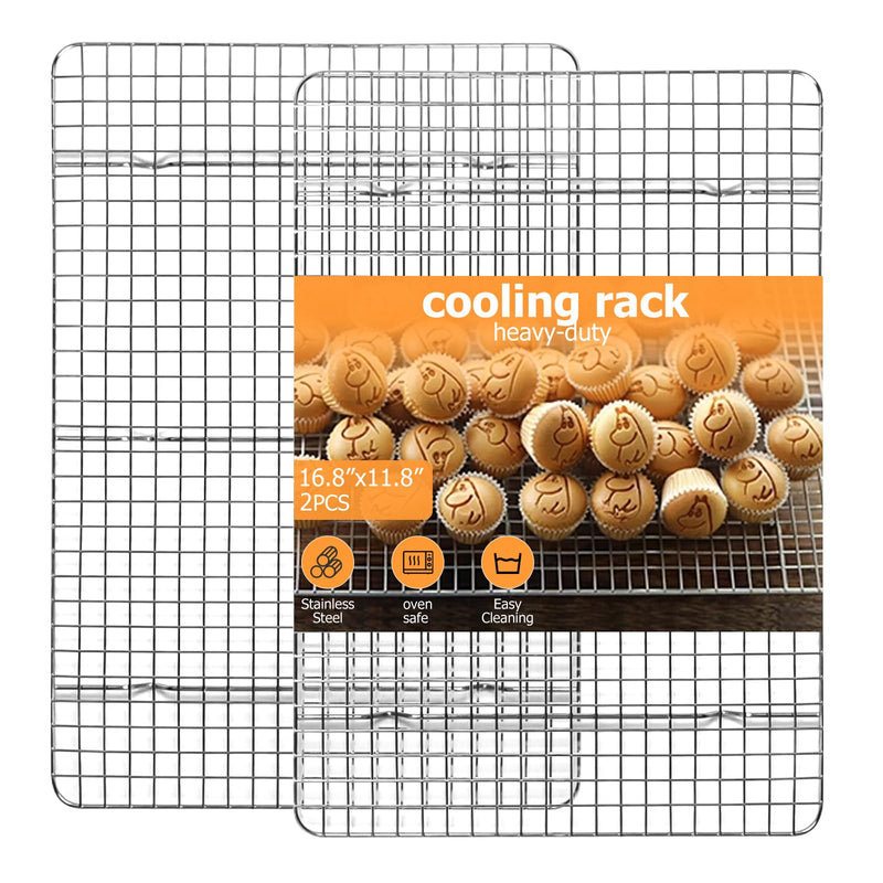 2-Pack Cooling Rack - 11.5"x16.5" Stainless Steel Baking Racks, Oven/Dishwasher Safe - Perfect for Cookies, Roasting, Grilling - Fits Half Sheet & Jelly Roll Pans