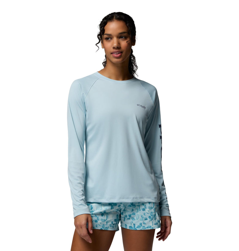 Columbia Women's PFG Tidal Tee II Long Sleeve Sun Protection Shirt, Marine Light/Nocturnal Logo, Medium