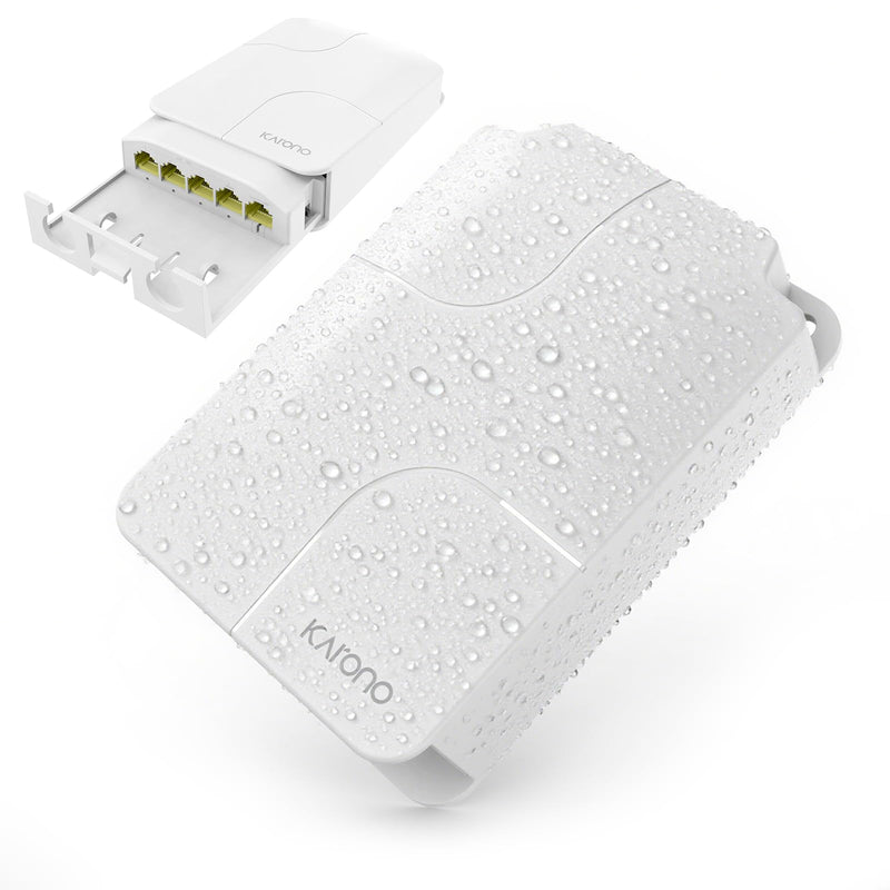 Outdoor Waterproof PoE Extender 5 Port, 1 PoE in 4 PoE Out 90W Gigabit Ethernet Repeater, IEEE802.3af/ at/bt, 10/100/1000Mbps, Wall Mount POE Amplifier/Booster, Plug and Play