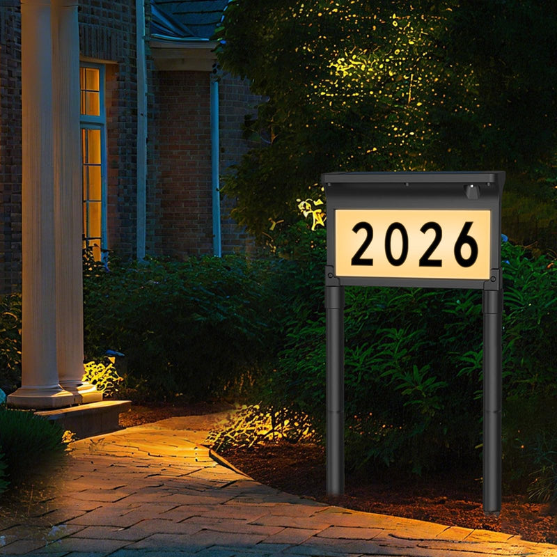 Lacasa Solar Address Sign for House, Double Sided LED House Numbers with 3 Color Modes, Waterproof Solar House Address Plaque for Yard, Street, Mailbox, Driveway