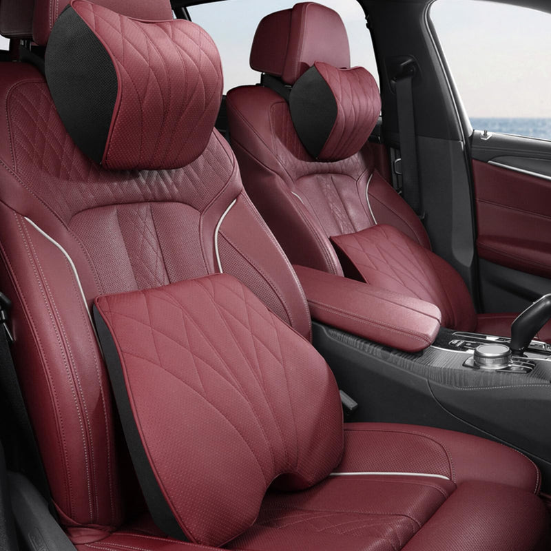 2 Packs Car Neck Pillow for BMW X3 X5 X1 X2 X4 X6 X7 1 2 3 4 5 6 7 Series Car Soft PU Leather Headrest and 100% Memory Foam Car Seat Pillow Head Neck RestCushion Accessories (Red) Red