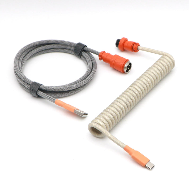Reverse Coiled USB-C Keyboard Cable, Double-Sleeved Mechanical Keyboard Cable with Detachable Metal Aviator, 5FT USB-C to USB-A (Carbon) Carbon