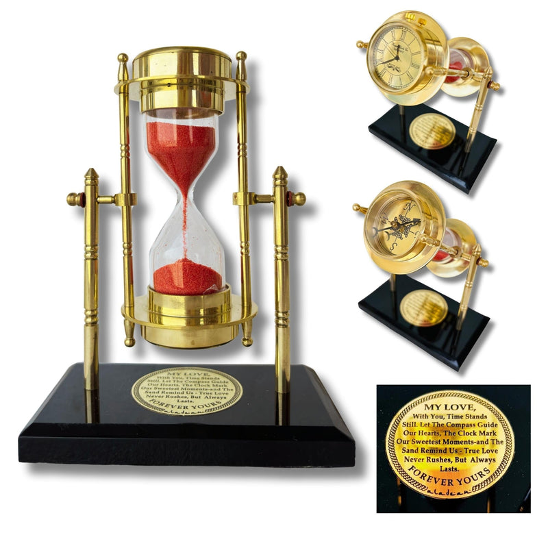 GUAAFA My Love Brass Sandtimer ClockCompass | Romantic Gift for Men Women, Husband Wife, Boyfriend Girlfriend - Engraved Quote