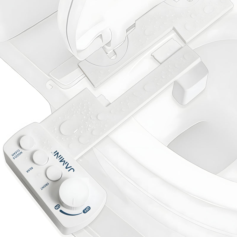 Jamini Ultra-Slim Detachable Bidet Attachment for Toilet – Non-Electric Cold Water, Self-Retraction Dual Nozzles, Step-less Pressure Dial, Dedicated Cleaning Mode, CA65 Certified Signature Dial – Top