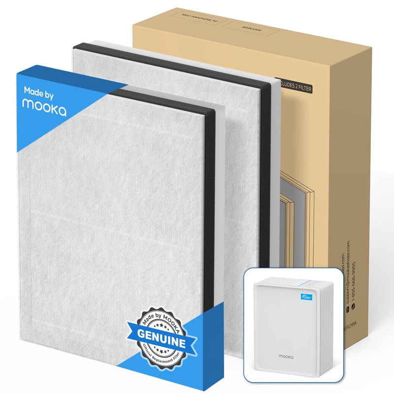 MOOKA KJ102 Air Purifier Genuine Replacement Filter, KJ102 Filter, 3-in-1 Washable Pre-Filter, High-Efficiency HEPA and Activated Carbon, Removes Pet Hair, Odor, Dander, Pollen, 2Packs