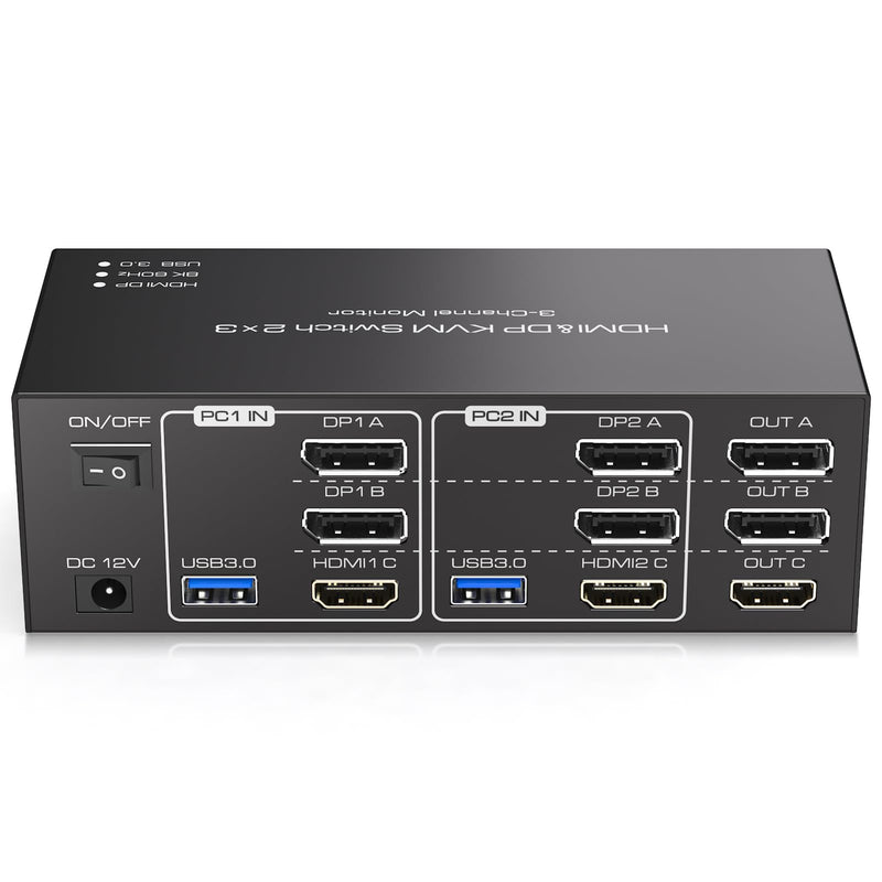 HDMI Displayport KVM Switch 3 Monitors 2 Computers 8K@60Hz 4K@120Hz USB 3.0 DP KVM Switch for 2 PC Share Multi Monitor and 4 USB Devices Included Support Extended & Copy Mode White