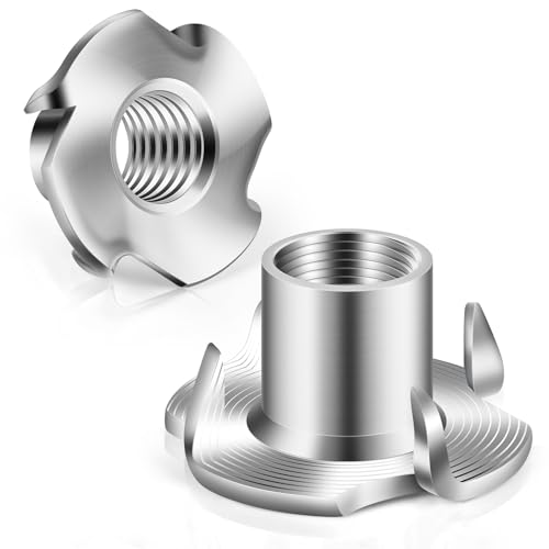 M8 T-Nuts 304 Stainless Steel, 4-Pronged Tee Nut for Wood, Rock Climbing Holds, Furniture, 50 PCS M8
