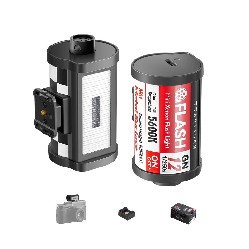 TTARTISAN M01 On-Camera Flash, Mini Flash Speedlite for Hot Shoe Camera, Lightweight Xenon Flash Light with 4 Power Level GN12 5600K±200K Compact Retro Camera (1)