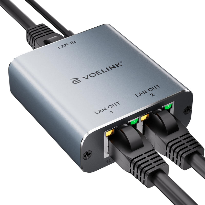 VCELINK Ethernet Splitter 1 to 2, 1000Mbps Ethernet Switch with USB Power Cable, Supports 2 Devices Simultaneously Networking, Compatible with Cat7/Cat6/Cat5, Ideal for PS5, Xbox, Smart TVs, Laptops