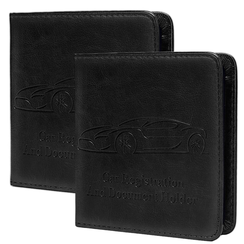 2-Pack Car Registration and Insurance Holder for Women Men, Glove Box Paperwork Organizer with Magnetic Buckle for Easy Access and Protect Documents and Various Cards in Vehicle, Black