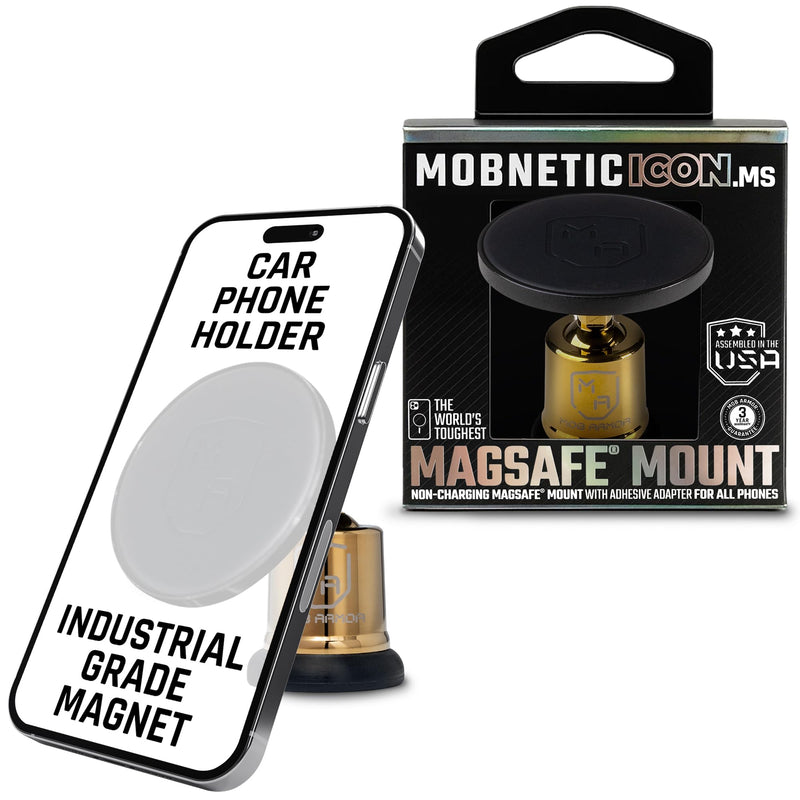 MobNetic Icon.MS MagSafe Compatible Phone Mount, Magnetic Phone Holder for Car w/ 90lb Pull Force, 90º Tilt & 360º Rotation, Aluminum Build, Compatibility for iPhone & Android (Gold) 18 Karat Gold