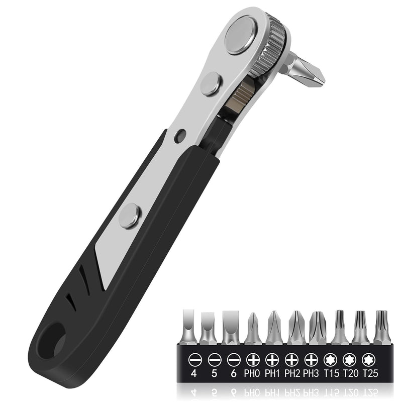 10-In-1 Angled Ratchet Screwdriver Set，90 Degree Right Angle, Angled and Offset Screwdrivers for Tight Spaces. Practical, Multifunctional, Professional Mini Ratchet Set